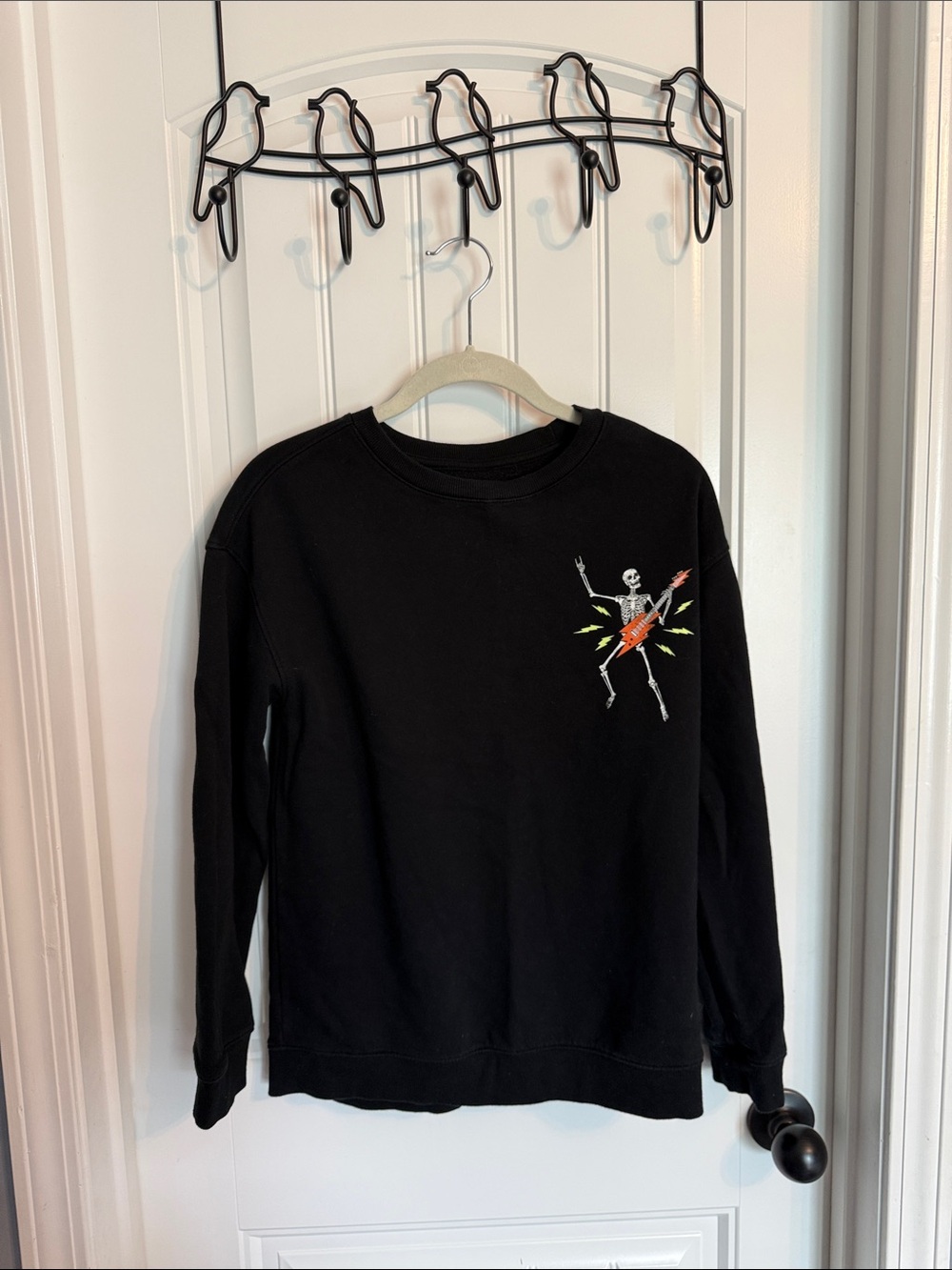 XL Cat&Jack Black Sweatshirt w/ Glow-in-the-Dark Rocker Guitar Drummer Skeleton